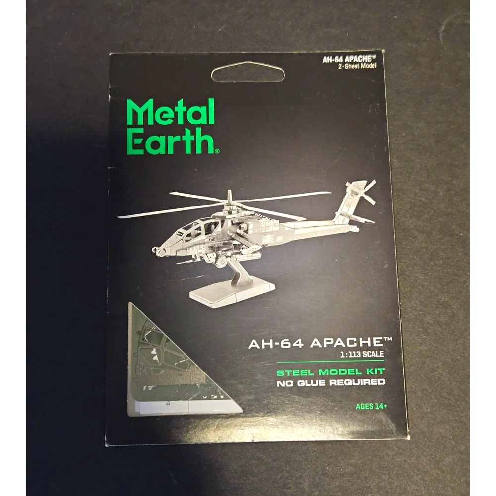 Metal Earth AH-64 Apache No Glue Steel Model Kit 1:113 Military MMS083